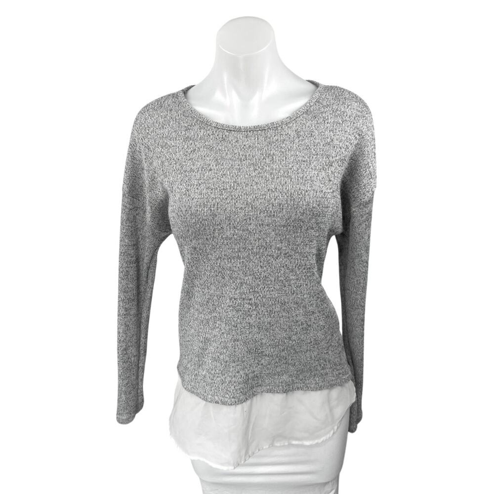 Lulus Women's Gray White Layered Long Sleeve Knit Sweatshirt Sweater Top Size M